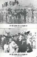 cca 1985 előtti ,,Az öt gida és a farkas" című szovjet - francia film jelenetei és szereplői, 4 db produkciós filmfotó (vitrinfotó, lobbyfotó) nyomdatechnikával sokszorosítva kartonpapírra, egyoldalas nyomással, a használatból eredő (esetleges) kisebb hibákkal, két kép sarkán törésvonal, 18x24 cm