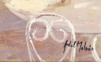 Molnár Adél (-): Terasz. Olaj, vászon, jelzett, fakeretben, 60×50 cm