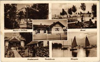1944 Balatonberény, Bejárat a fürdőbe, Erzsébet penzió, vasútállomás, hangulat, strand