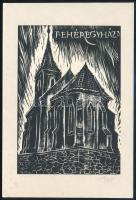 Molnár Dénes (1947-2000): Fehéregyháza (Erdély). Fametszet, papír, jelzett, hátoldalán a művész bélyegzésével, kartonra kasírozva, 14,5x10 cm.