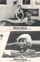 cca 1985 előtti ,,Bűnös életem" című lengyel film jelenetei és szereplői, 8 db produkciós filmfotó (vitrinfotó, lobbyfotó) nyomdatechnikával sokszorosítva kartonpapírra, egyoldalas nyomással, a használatból eredő (esetleges) kisebb hibákkal, 18x24 cm