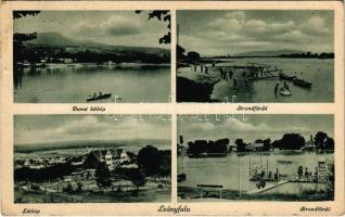 1942 Leányfalu, Dunai látkép, evezős csónak, strandfürdő, látkép (EK)
