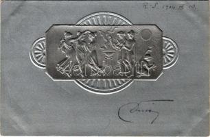 1904 Ezüst dombornyomott szecessziós művészlap / Art Nouveau embossed silver art postcard (szakadás / tear)