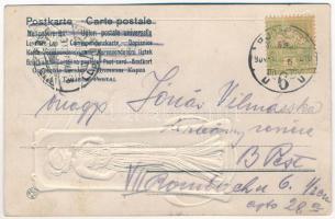 1904 Arany dombornyomott szecessziós művészlap / Art Nouveau embossed golden art postcard (EK)