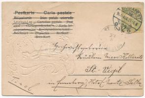 1904 Arany dombornyomott szecessziós művészlap / Art Nouveau embossed golden art postcard (ázott / w...