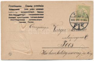 1904 Arany dombornyomott szecessziós művészlap / Art Nouveau embossed golden art postcard (fa)