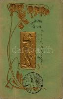 1903 Arany dombornyomott szecessziós művészlap / Art Nouveau embossed golden art postcard (EK)