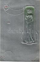 1904 Ezüst dombornyomott szecessziós művészlap / Art Nouveau embossed silver art postcard