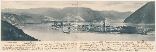 1904 Ada Kaleh. Magyar-román-szerb határ. Müller Testvérek kiadása, 2-részes kinyitható panorámalap / Hungarian-Romanian-Serbian border - 2-tiled folding panoramacard