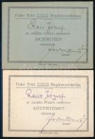 1925-27 Fodor Ernő államilag engedélyezett magánzeneiskolája, 2 db okmány (kitüntetés és dicséret), mindkettő Fodor Ernő (1878-1944) zenepedagógus, zongoraművész, az iskola igazgatójának autográf aláírásaival