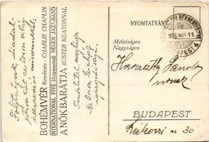 1925 Budapest V. Orion színház, Erzsébet híd, automobilok + "KÉSZPÉNZZEL BÉRMENTESÍTVE BUDAPEST...