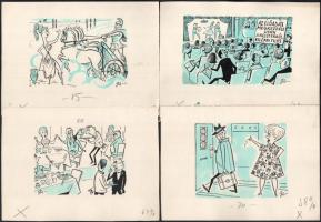 Szegő Gizi (1902-1985): Karikatúrák vázlatai, 13 db. Vegyes technika, papír, mind jelzett. Többsége ...