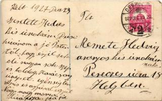 1927 Boldog karácsonyi ünnepeket! Remete Hedvig színésznőnek küldött képeslap / Christmas greeting. ...