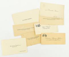 8 db régi, nemesi címeres névjegykártya, közte Dr. petróczi Petróczy Miklósné marczinfalvi Drisnyei ...