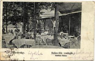 1902 Budapest II. Hűvösvölgy, Balázs-féle vendéglő, étterem kertje vendégekkel és pincérekkel (fa)