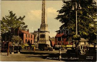 Ripon, Market Place, automobiles, truck, shops