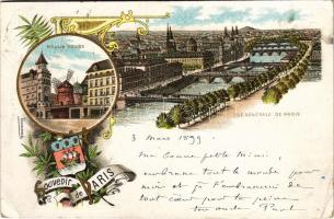 1899 (Vorläufer) Paris, Moulin Rouge, Vue generale de Paris. Art Nouveau, floral, litho with coat of arms (EB)