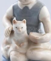2 db Grafenthal porcelán figura. kutyás fiú, macskás lány. Máz alatti kézi festés, jelzett, egyik fü...
