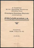 1938 A Keszthelyi M. Kir. Gazdasági Akadémiai Athletikai Club Országos Gazdász Bajnoki versenyeinek programmja. 15p. Hajtásnyommal