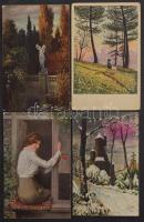 100 db RÉGI művész motívum képeslap vegyes minőségben / 100 pre-1945 art motive postcards in mixed quality