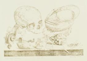 Zemlényi Csaba (1943-): Vanitas, 2002. Litográfia, papír, jelzett, művészpéldány a/p III jelzéssel. 26x39,5 cm