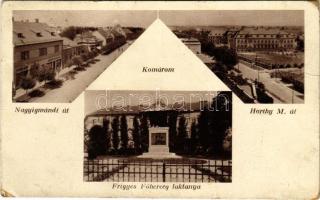 1937 Komárom, Komárnó; Nagyigmándi és Horthy Miklós út, Frigyes Főherceg laktanya / streets, military barrack (gyűrődések / creases)