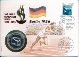 Uganda 1996. 1000Sh Cu-Ni &quot;Atlantai Olimpia 1996 - Berlin&quot; felbélyegzett borítékban, bélyegzéssel T:PP  Uganda 1996. 1000 Shillings Cu-Ni &quot;Atlanta 1996 Olympics - Berlin&quot; in envelope with stamp and cancellation C:PP