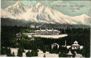 1907 Tátralomnic, Tatranská Lomnica (Tátra, Magas-Tátra, Vysoké Tatry); Palota szálloda télen. Divald Károly 1461-1907. / hotel in winter