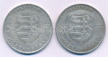 1947. 5Ft Ag "Kossuth" (2x) T:VF patina 
Adamo F8.1