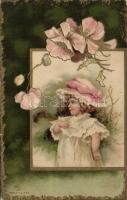 Girl flowers litho Emb.