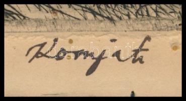 Komjáti-Wanyerka Gyula (1894-1958): Gyerekek a patakban. Rézkarc, papír, jelzett. Sérült. 31×21,5 cm