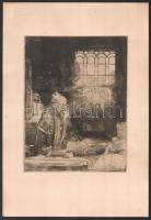 Rembrandt van Rijn (1606-1669) után, XIX. sz. cége/XX. sz. eleje: Tudós. Heliogravűr, papír. Jelzés nélkül. Kisebb szakadással. 20,5x16 cm