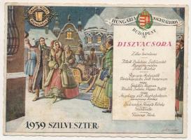 1923 Budapest V. Grand Hotel Hungária Nagyszálloda. 1939 Szilveszter díszvacsora menükártya s: Biczó (fl)