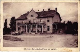 1932 Alsóörs, Baracskai szálloda és penzió, üzlet, automobil. Baracskay József kiadása + "PUSZTACSALÁD P.U. 1932 AUG 1. POSTAI ÜGYN." (Rb)