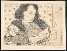 Pohárnok Zoltán (1905-1976): Anya gyermekével. Rézkarc, papír, jelzett, próbanyomat, 13,5x19 cm