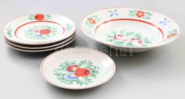 Hollóházi 5 darab dísztál, jelzett, hibátlan, d: 24 cm alatt