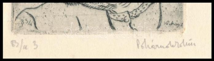 Pohárnok Zoltán (1905-1976): Sapkás arcképe. Rézkarc, papír, jelzett, 6,5x6 cm