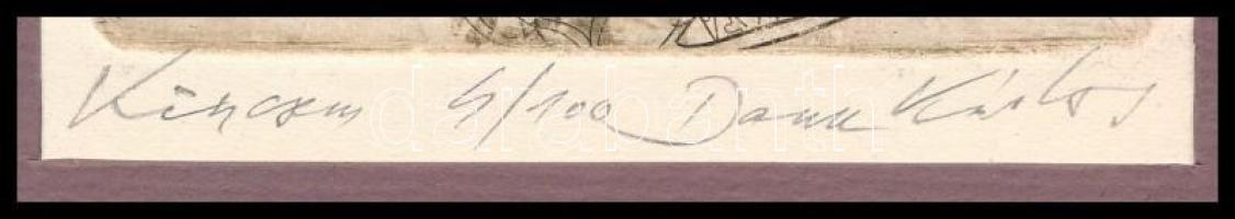 Olvashatatlan jelzéssel: Kincsem. Rézkarc, papír. Számozott: 4/100. Paszpartuban. 15×8 cm