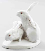 Herendi nyúlpár, kézzel festett, jelzett, hibátlan, m: 14 cm