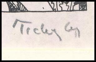 Tichy Gyula (1879-1920): Akt hegedűvel, nyomat, paszpartuban, utólagos jelzéssel, 9×9 cm