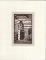 Gáborjáni Szabó Kálmán (1897-1955): Templom, fametszet, papír, jelzett a metszeten, paszpartuban, 15,5x9,5 cm