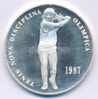 Andorra 1987. 20D Ag XXIV. Nyári Olimpia Szöul - Tenisz kapszulában T:AU patina, kis ph Andorra 1987. 20 Diners Ag 24th Summer Olympics Seoul - Tennis in capsule C:AU patina, small edge error Krause KM#39