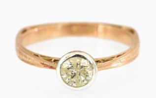 Arany (Au) 14K gyűrű briliáns csiszolású gyémánttal, 0,43 ct, jelzett, méret: 54, bruttó: 2,15 g