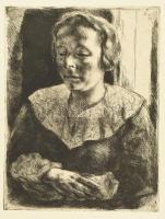 Szőnyi István (1894-1960): Női portré. Rézkarc, papír, jelzett a karcon, hátoldalán Palota Galéria bélyegzőjével, 21×16 cm