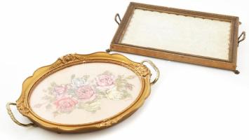 2 darab antik tálca, h: 31-35 cm