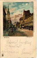 1901 Wien, Vienna, Bécs; Mariahilferstrasse / street view, tram, shops. litho (EK)