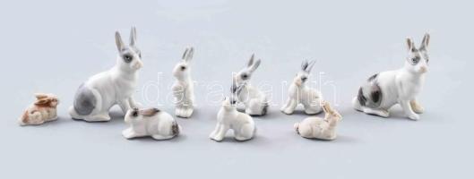 9 darab kis porcelán nyúl, klf méretben