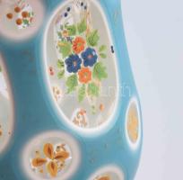 Díszpohár. cseh, cca 1900, köszörült és zománcfestett többrétegű üveg, kopással, m: 15 cm