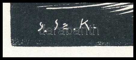 Gáborjáni Szabó Kálmán (1897-1955): Vízhordó, fametszet, papír, jelzett a dúcon, 19×14,5 cm