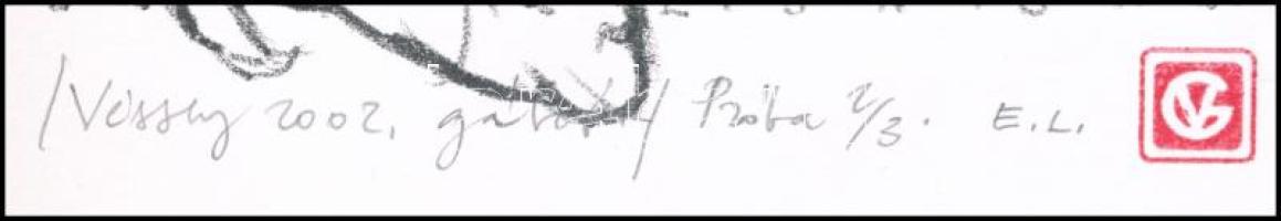Véssey Gábor (1948-): Ex libris V.G., 2002. Litográfia, papír, jelzett, próbanyomat 2/3 számozással,...